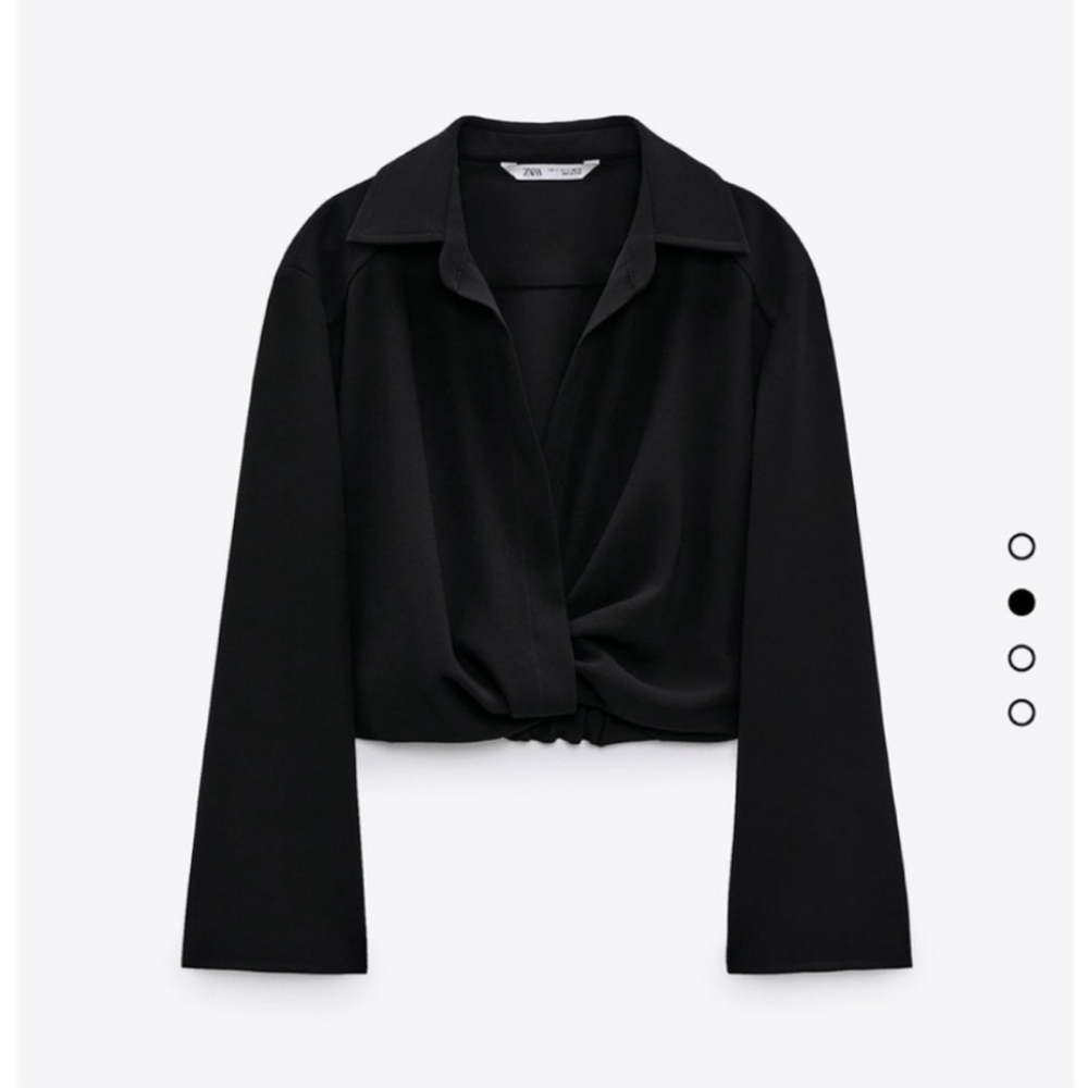 ZARA Long Sleeve Cropped Blouse top in Black Small